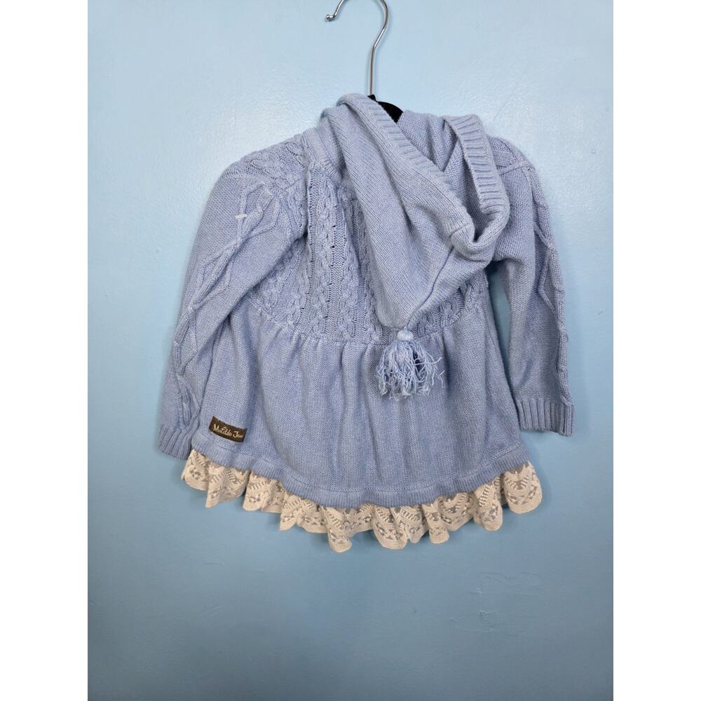 Matilda Jane Baby Girl Blue Knit Hooded Sweater Dress 18–24M Lace Hem whimsical - Picture 7 of 7